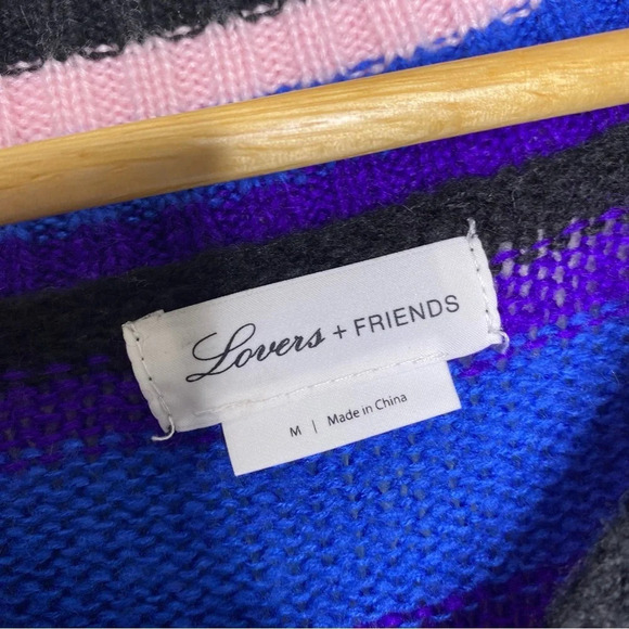 Lovers + Friends Revolve Pink Blue Striped V-Neck Sweater Women's Size Medium - Picture 4 of 10